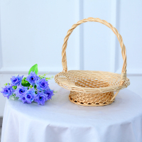 原色 小 圆形柳编篮子舞蹈演出手提篮道具婚庆花童喜糖小花篮鲜花藤编篮