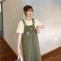 军绿色 均码 小个子显高洋气减龄牛仔背带裙中长款过膝a字连衣裙半身裙女夏季