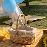 原木色麻布小号 柳藤编野餐篮子ins购物篮编织手提篮玩具收纳筐水果篮花篮收纳筐