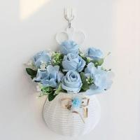 巴黎玫蓝色小壁挂 墙上遮丑挂件壁挂仿真花假花篮套装墙壁花家居装饰花卧室摆件花塑