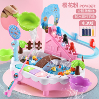 企鹅滑翔梯钓鱼[20条鱼+2鱼竿+6企鹅][电池版]粉色 钓鱼玩具池套装儿童一二周岁半男孩早教益智宝宝2-3-4岁5女孩