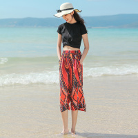 红色(七分裤) S 高腰阔腿裤裙裤女裤夏季家居裤薄款宽松冰丝棉绸七分人造棉沙滩裤