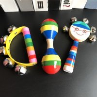 彩虹双头球+男孩手摇铃 +黄色半园手摇铃 婴儿手摇铃铛玩具 木制串铃鼓 早教乐器套装玩具组合婴儿拨浪鼓