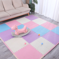 {浅蓝+白+粉+紫--送边条} 30*30*1.0cm{16片装} 泡沫地垫拼接爬爬垫爬行垫加厚榻榻米垫子地板垫地毯卧室
