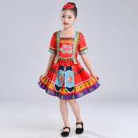 C710牡丹花红色 140cm 三月三儿童演出服少数民族服装苗族男女童广西壮族土家族舞蹈服