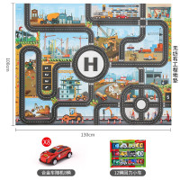 [无纺布薄款]工程地图毯[加送20辆玩具车] 130CM*100CM 儿童地毯爬爬行垫城市交通场景地图游戏玩具毯马路轨道