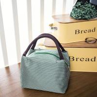绿色条纹 皮图腾2021手提包勋水帆布手提妈咪饭盒袋女包午餐包保温便当包手