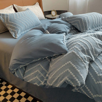 剪花-静溢蓝 1.2m床单款[适合150x200被子]三件套 北欧ins水洗棉床上四件套简约学生宿舍男被套床单三件套床品