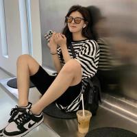 条纹套装 M 哺乳衣外出夏季辣妈款宽松显瘦条纹上衣弹力短裤喂奶衣服两件套装