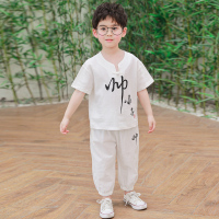 [白色]0671帅小子套装 90 男童汉服夏季中国风古装儿童唐装套装周岁帅气男宝宝民族服装棉麻