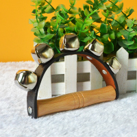 黑色皮手铃 儿童打击乐器串铃半月摇铃幼儿园早教音乐奥尔夫教具木质手柄棒铃