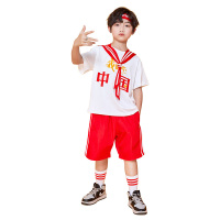 红色男款 120 儿童啦啦操服装幼儿园啦啦队舞蹈表演服中小学生短袖拉拉队演出服