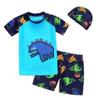 蓝色大头恐龙 48(M) 儿童男童宝宝3速干4分体学游泳衣泳裤5男孩中童8泳帽泳镜套装10岁
