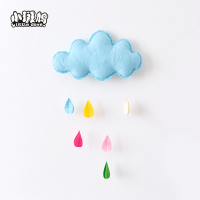 蓝色云朵雨滴 如图 儿童帐篷配饰月亮家居装饰手工云朵雨滴布艺墙贴挂件布置摄影道具