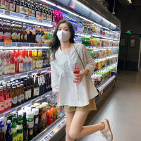 单件杏色短裤 M 哺乳衣外出辣妈款夏季喂奶期上衣阔腿短裤套装白色娃娃衬衫两件套