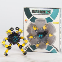 指尖变形陀螺-黄(开窗盒) 变形解压可发光夜光陀螺链条旋转可减压荧光指尖手指陀螺玩具机械