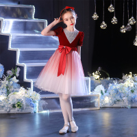 酒红色短袖女 110cm 儿童合唱演出服诗歌朗诵表演礼服中小学生大合唱团比赛服装幼儿园