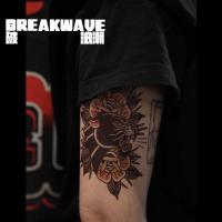 破浪潮纹身贴经典oldschool风钢铁直男手臂小腿玫瑰花豹子头潮酷
