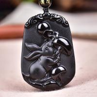 裸坠 天然磨砂黑曜石十二生肖本命年吊坠属兔者项链男女情侣挂件饰品