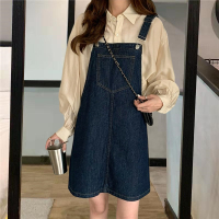 深蓝色 S 牛仔背带裙女春夏季韩版宽松百搭显瘦设计感小众复古港风连衣裙潮