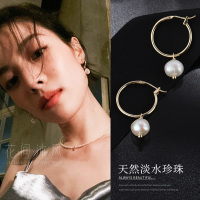 金色 钟楚曦同款天然淡水珍珠耳圈复古vintage金色耳扣耳饰耳环法式ins