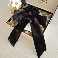 黑色 丝绒大蝴蝶结发带女秋冬复古法式长飘带发圈女绑马尾头绳超仙发绳