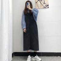 灰黑色 S 黑色牛仔背带裙女宽松春秋长款复古小众设计感显瘦吊带连衣裙夏季