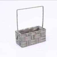 -灰色D7 大 东方家 软皮长方高提手花篮 绿植收纳家居装饰