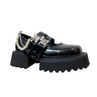 黑色 脚胖宽要拍大一码 35 程潇同款单鞋2022款复古方头玛丽珍鞋女英伦松糕厚底链条小皮鞋H