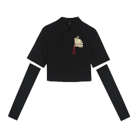 黑色 M 夏小众正肩设计感短款小上衣宽松高腰短袖国潮t恤盘扣中国风女装