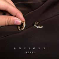 猫眼石镶钻耳圈一对 S925银针 镀18k金 贩卖焦虑|猫眼石镶钻耳圈耳钉气质茶系耳环小众复古耳饰高级感女