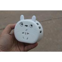 白色 儿童防触电防阻燃卡通创意触屏小夜灯三USB转换多用插座兼容插头