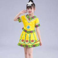 女款黄色全套 100 少数民族服装儿童土家族壮族苗族女童傣族56个民族男童彝族演出.