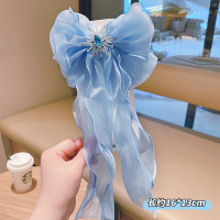 蓝色水钻鸭夹 儿童发夹女童古风蝴蝶结小花流苏发卡发饰假发辫头饰汉服配饰对夹