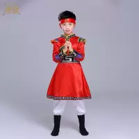 红色男款 110 少数民族服装儿童蒙古舞蹈演出服蒙古舞蹈服女筷子舞民族风表演服