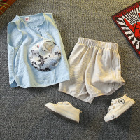 蓝色 100 汉服男童夏季薄款中国风背心男孩宝宝无袖儿童民族唐装演出服套装