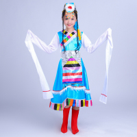 1号蓝色 110cm 六一儿童演出服藏族舞蹈演出服儿童女少数民族服装藏族水袖演出服
