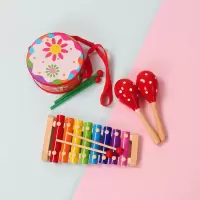 红色太阳花4件套(送收纳袋) 奥尔夫打击乐器幼儿园早教儿童乐器沙锤玩具手鼓敲打鼓三角铁摇铃