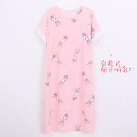 长耳朵兔(凉爽透气 可哺乳) L(轻薄柔滑 适合体重140斤以内) 哺乳睡裙孕妇月子服哺乳睡裙夏薄款棉绸短袖产后睡衣女喂