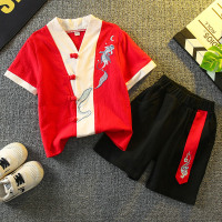 红色 90 儿童汉服夏装男童薄款唐装中国风套装宝宝夏季女童古装六一演出服