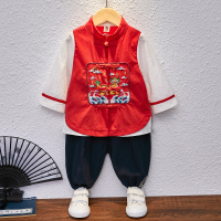 红色 90 唐装男童中国风古装汉服春秋改良套装儿童男孩表演服宝宝周岁礼服