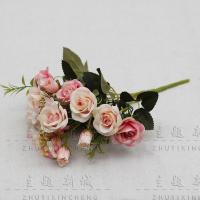 单支小玫瑰 深粉 中 韩式风格摆件小提篮花篮居家装饰咖啡店服装店橱窗仿真花摄影道具