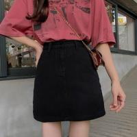 黑色 S码[ 90-100斤] 修容拼色短裙女春夏季大码胖mm牛仔半身裙设计感遮胯显瘦a字裙子