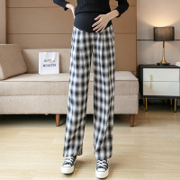黑杏格 M 米度丽孕妇裤子春秋外穿休闲裤时尚格子阔腿裤秋季长裤孕妇装秋装