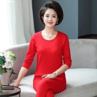 大红纯色(低领) M/85(85-100斤) 秋衣裤内穿中年妇女女士套装半高领保暖内衣妈妈打底秋冬本命年