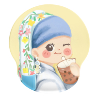 可爱翻倍-鼠标垫 慢客插画师联名款-戴珍珠耳环的奶茶少女鼠标垫护腕女生腕托日系键盘手托软垫ins风可爱桌垫游戏卡通办公小
