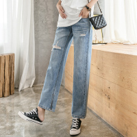 浅蓝 XXL 孕妇裤子春秋薄款孕妇牛仔裤春夏外穿时尚阔腿裤九分裤孕妇装秋装