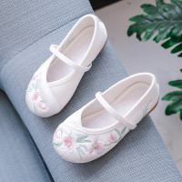 A901白色 25码/鞋内长14.7cm 儿童汉服鞋子女童秋款配旗袍的绣花鞋六5岁穿的古装布鞋小孩单鞋