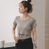 短袖-浅灰 M 哺乳衣上衣外出辣妈款夏季薄款打底短袖喂奶t恤春秋月子服春夏装