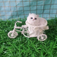 会叫白三轮纯白猫 仿真猫咪会叫三轮车猫咪家居摆件儿童玩具拍摄工艺品仿真动物花篮